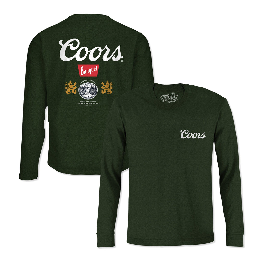 Coors Banquet Double Sided Long Sleeve Beer Logo T-Shirt - Forest Green