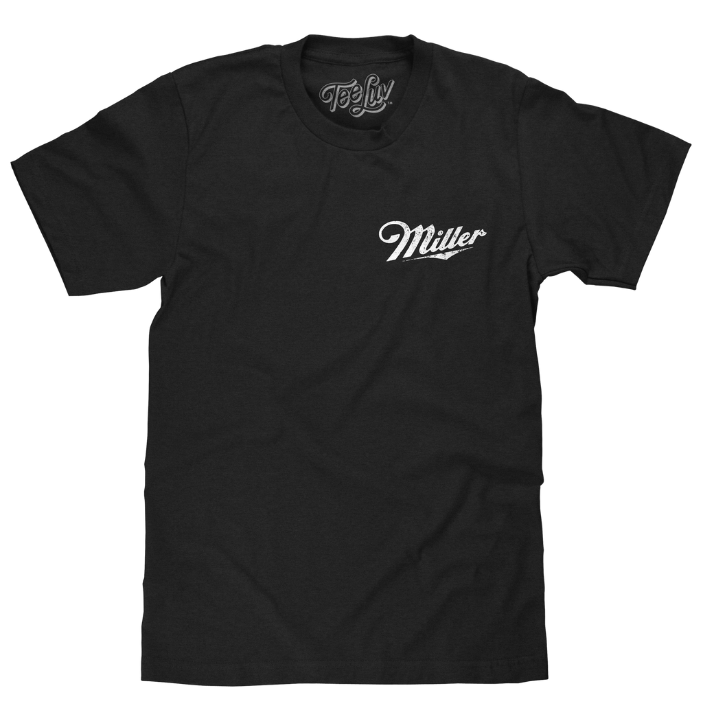 Distressed Miller High Life Logo Front and Back Print T-Shirt - Black