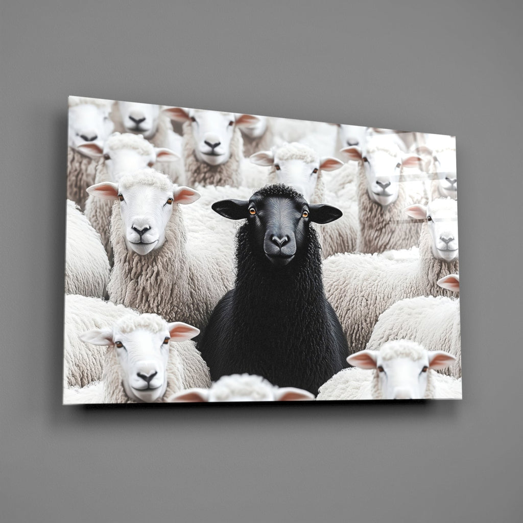 The Difference of the Black Lamb Flock Glass Wall Art || Designer Collection
