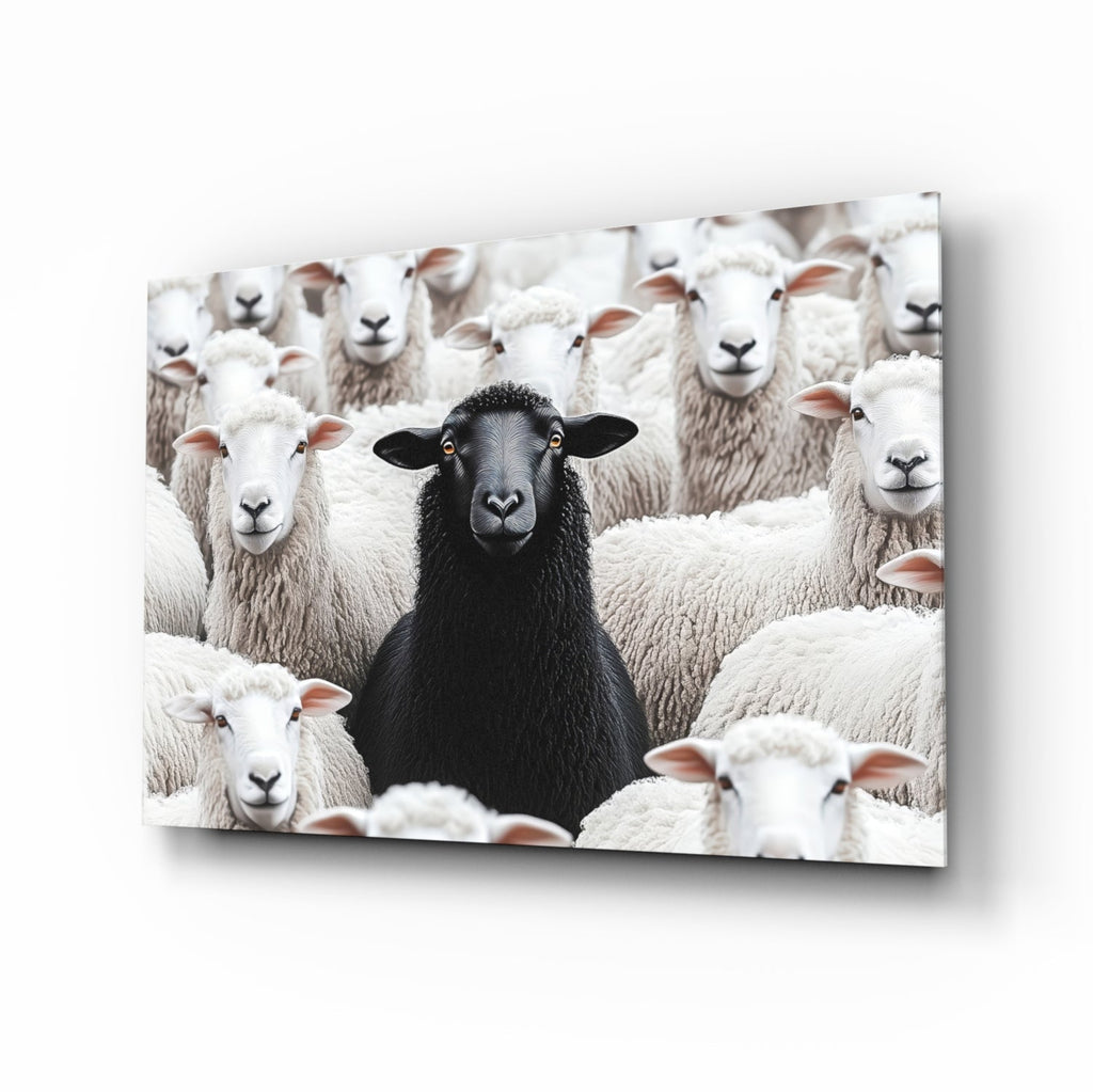 The Difference of the Black Lamb Flock Glass Wall Art || Designer Collection