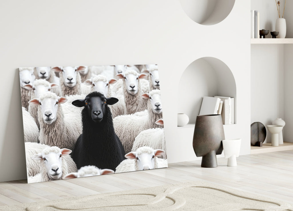The Difference of the Black Lamb Flock Glass Wall Art || Designer Collection